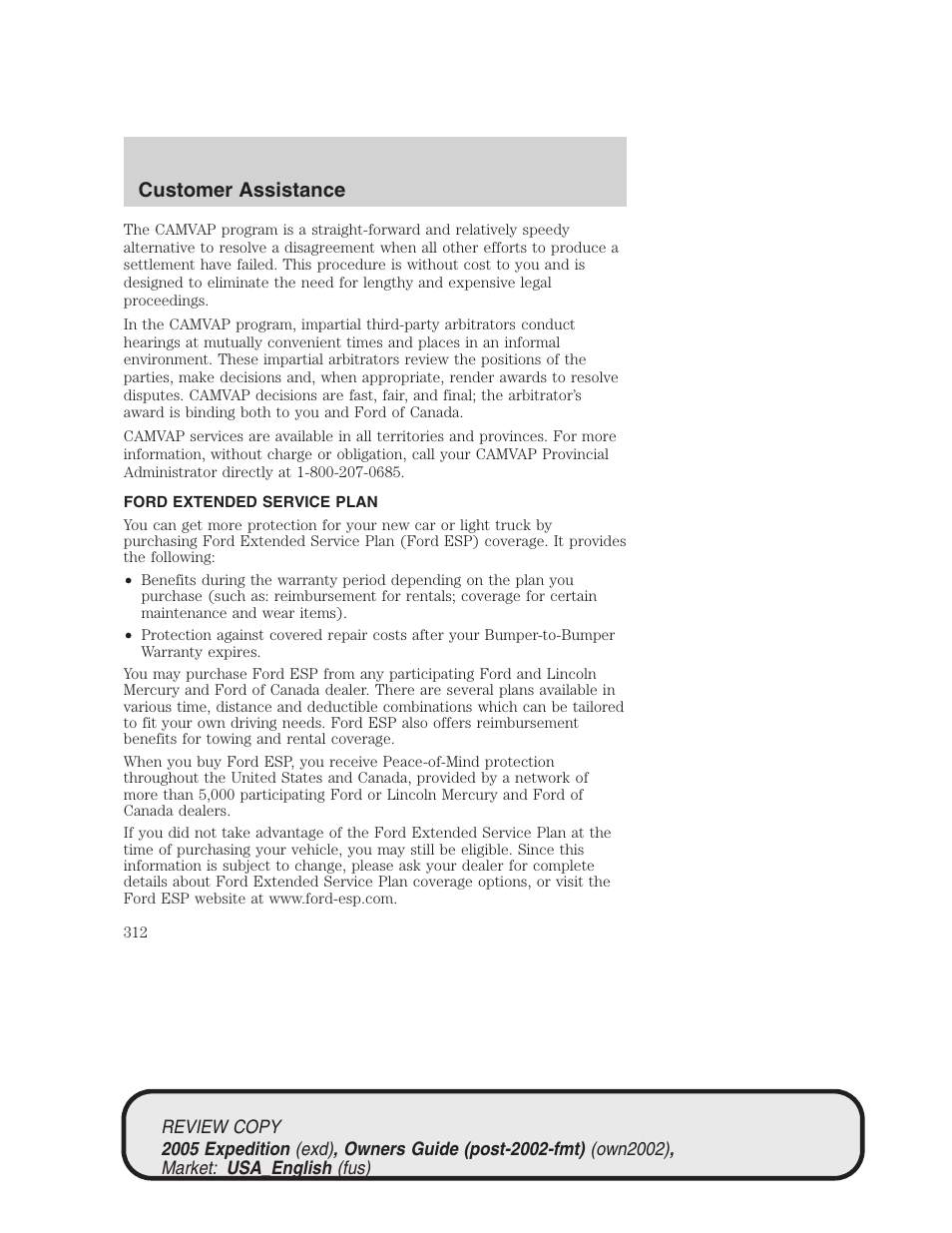 Customer assistance | FORD 2005 Expedition v.1 User Manual | Page 312 / 368