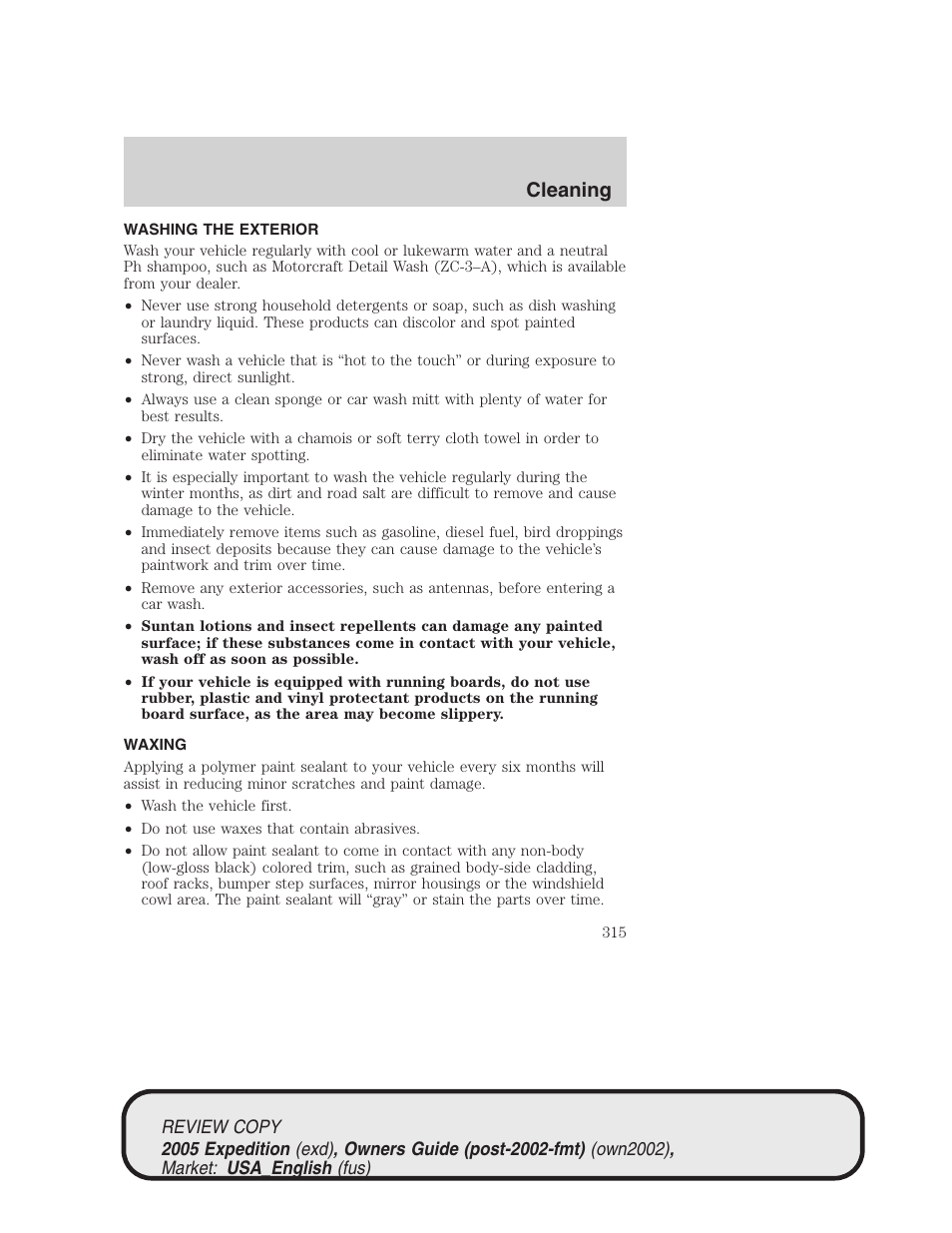 Cleaning | FORD 2005 Expedition v.1 User Manual | Page 315 / 368