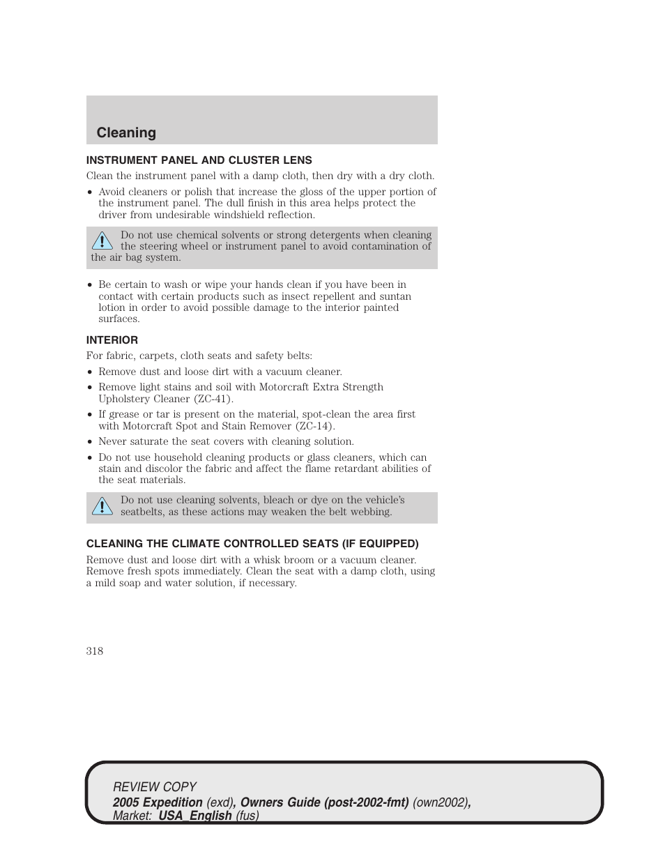 Cleaning | FORD 2005 Expedition v.1 User Manual | Page 318 / 368