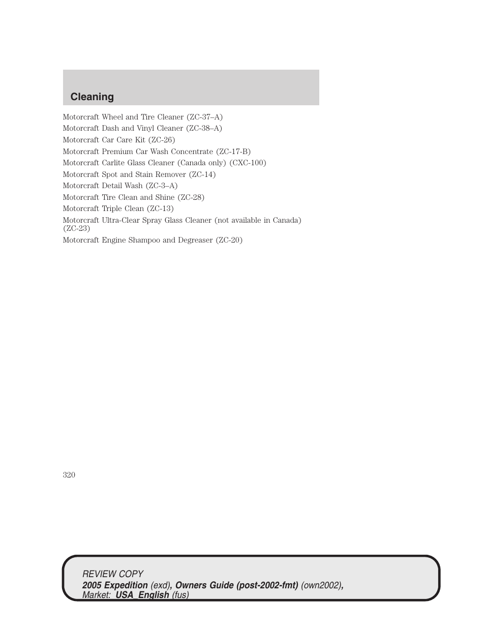 Cleaning | FORD 2005 Expedition v.1 User Manual | Page 320 / 368
