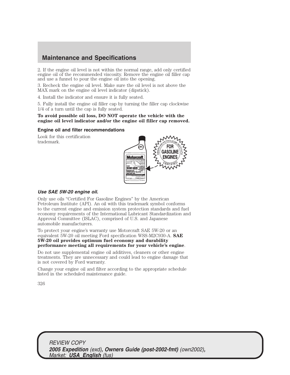 Maintenance and specifications | FORD 2005 Expedition v.1 User Manual | Page 326 / 368