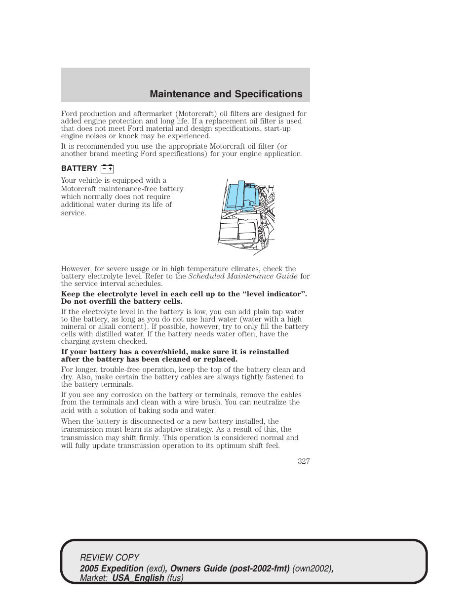 Maintenance and specifications | FORD 2005 Expedition v.1 User Manual | Page 327 / 368