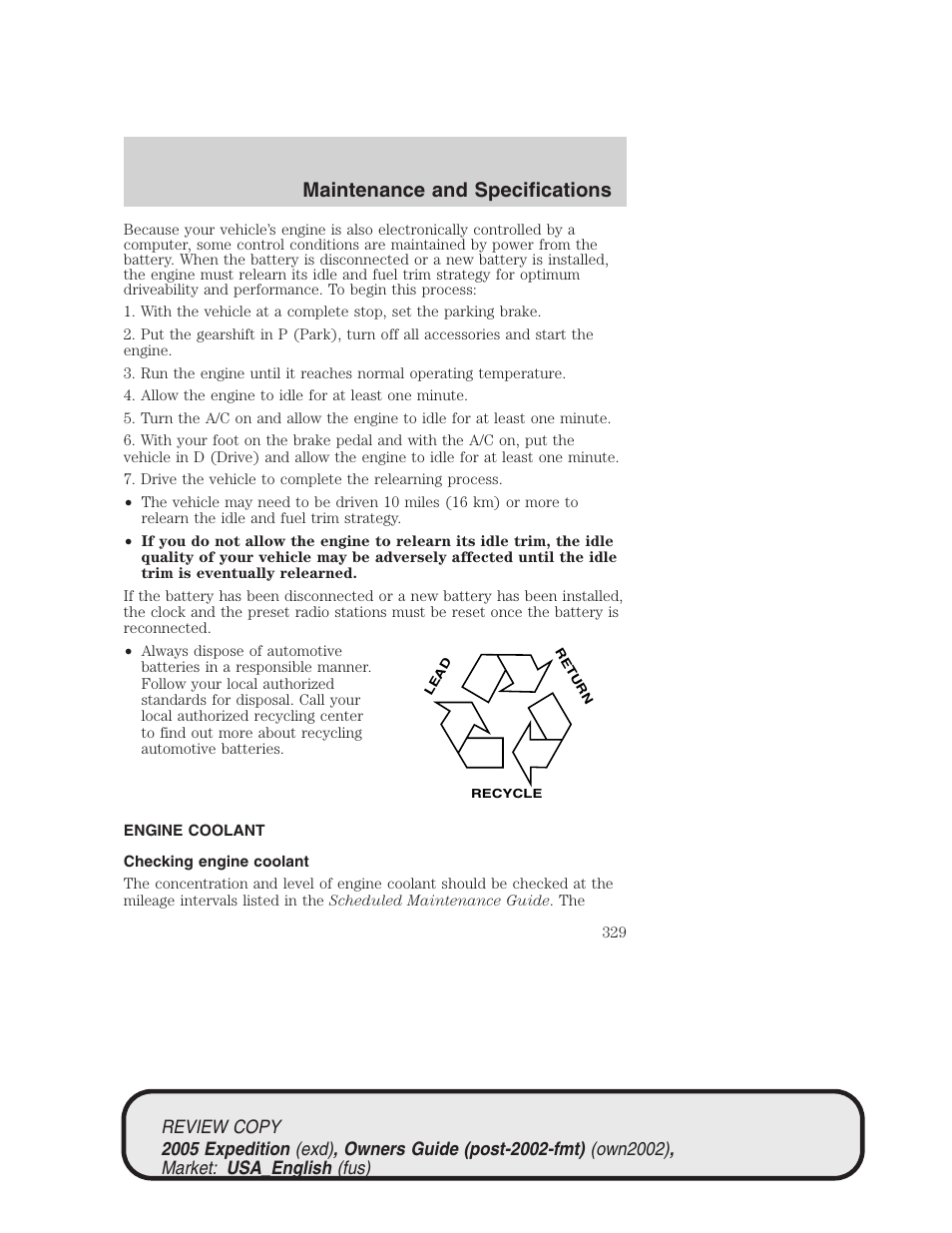 Maintenance and specifications | FORD 2005 Expedition v.1 User Manual | Page 329 / 368