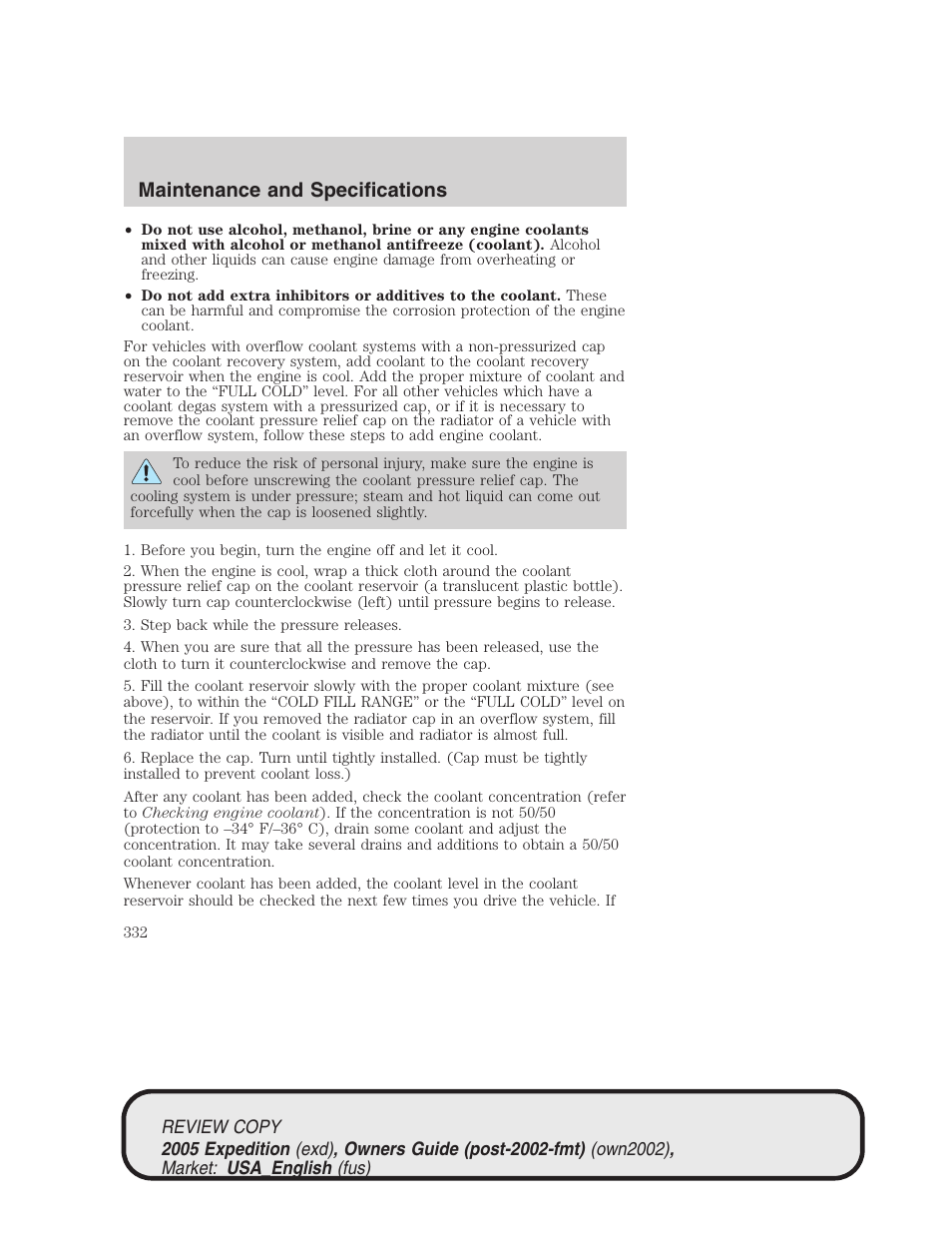 Maintenance and specifications | FORD 2005 Expedition v.1 User Manual | Page 332 / 368