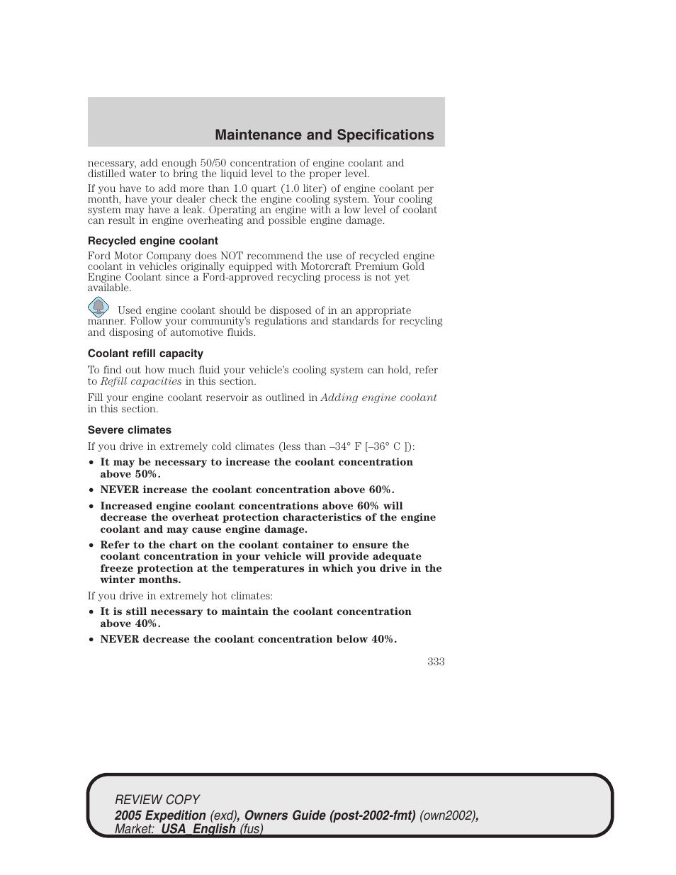 Maintenance and specifications | FORD 2005 Expedition v.1 User Manual | Page 333 / 368