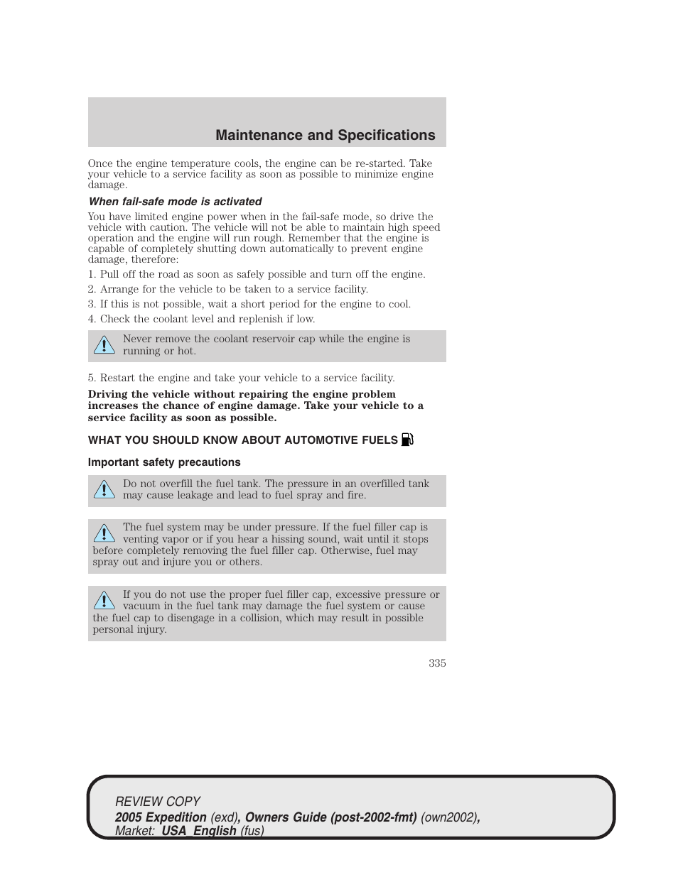 Maintenance and specifications | FORD 2005 Expedition v.1 User Manual | Page 335 / 368
