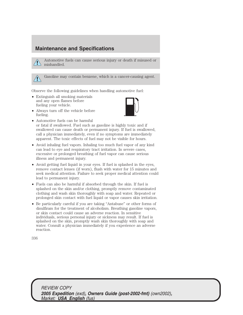 Maintenance and specifications | FORD 2005 Expedition v.1 User Manual | Page 336 / 368