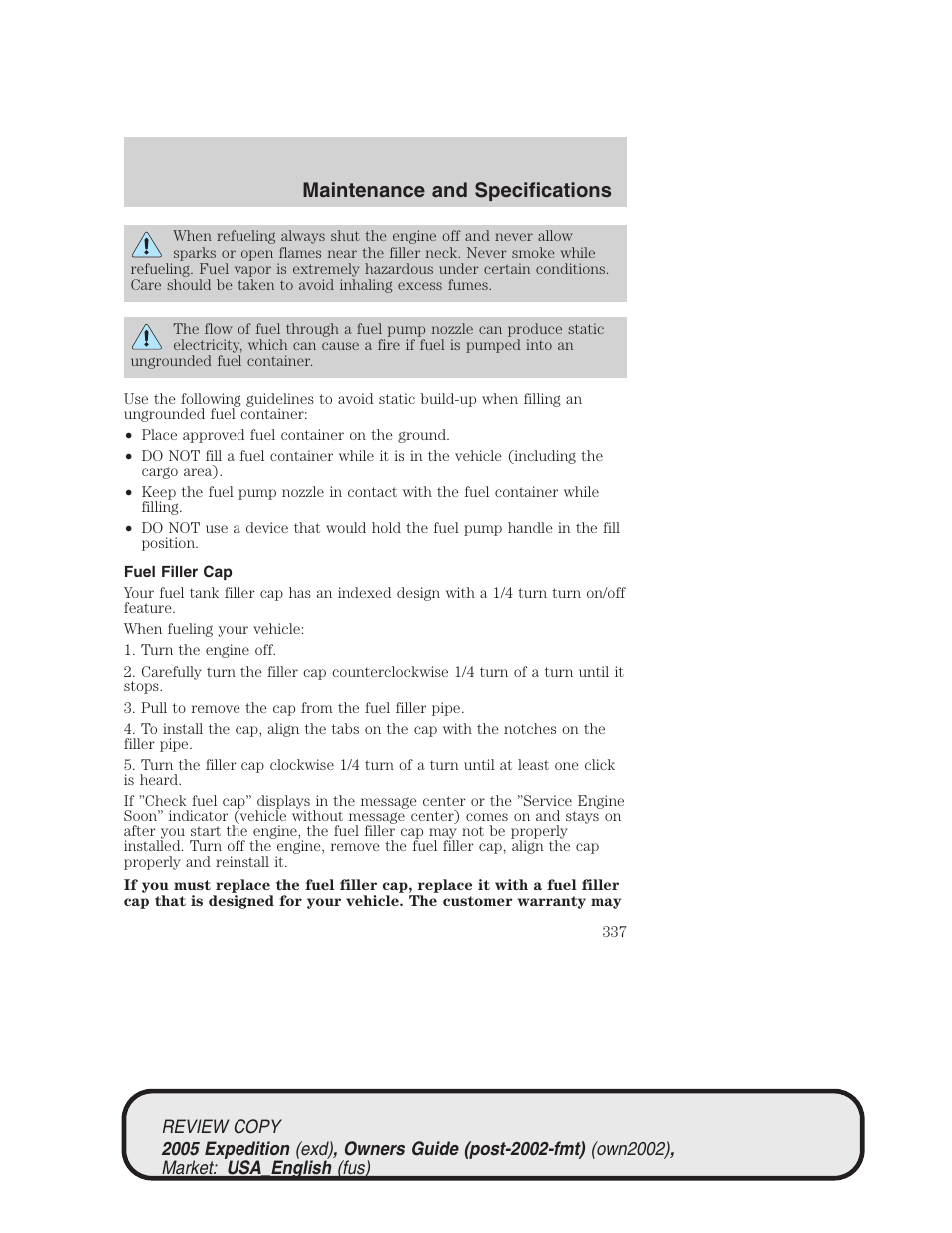 Maintenance and specifications | FORD 2005 Expedition v.1 User Manual | Page 337 / 368