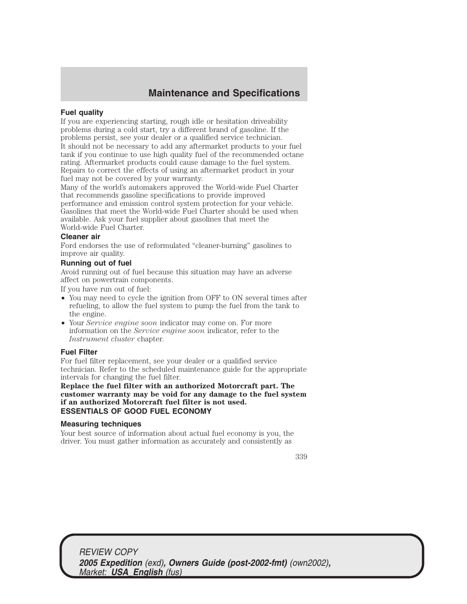 Maintenance and specifications | FORD 2005 Expedition v.1 User Manual | Page 339 / 368