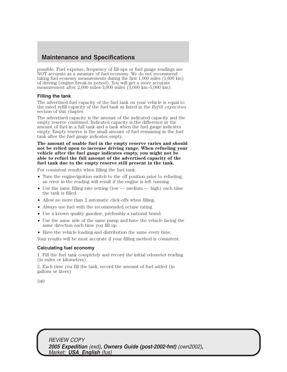 Maintenance and specifications | FORD 2005 Expedition v.1 User Manual | Page 340 / 368