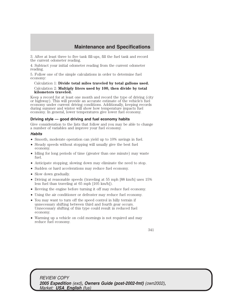 Maintenance and specifications | FORD 2005 Expedition v.1 User Manual | Page 341 / 368
