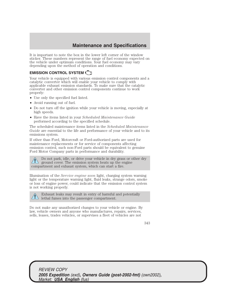 Maintenance and specifications | FORD 2005 Expedition v.1 User Manual | Page 343 / 368