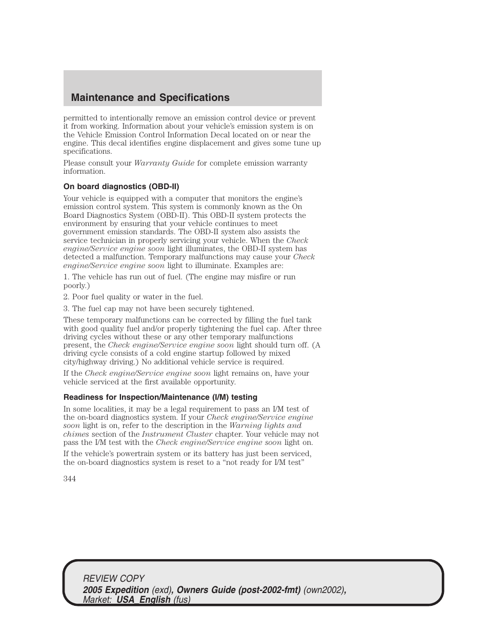 Maintenance and specifications | FORD 2005 Expedition v.1 User Manual | Page 344 / 368