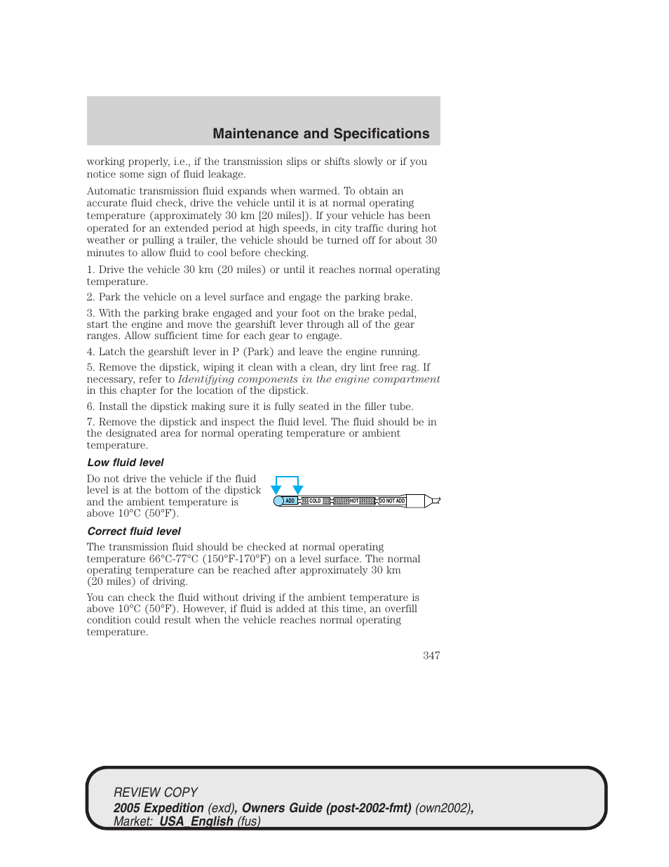 Maintenance and specifications | FORD 2005 Expedition v.1 User Manual | Page 347 / 368