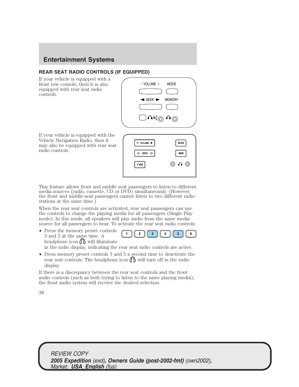 Entertainment systems | FORD 2005 Expedition v.1 User Manual | Page 38 / 368