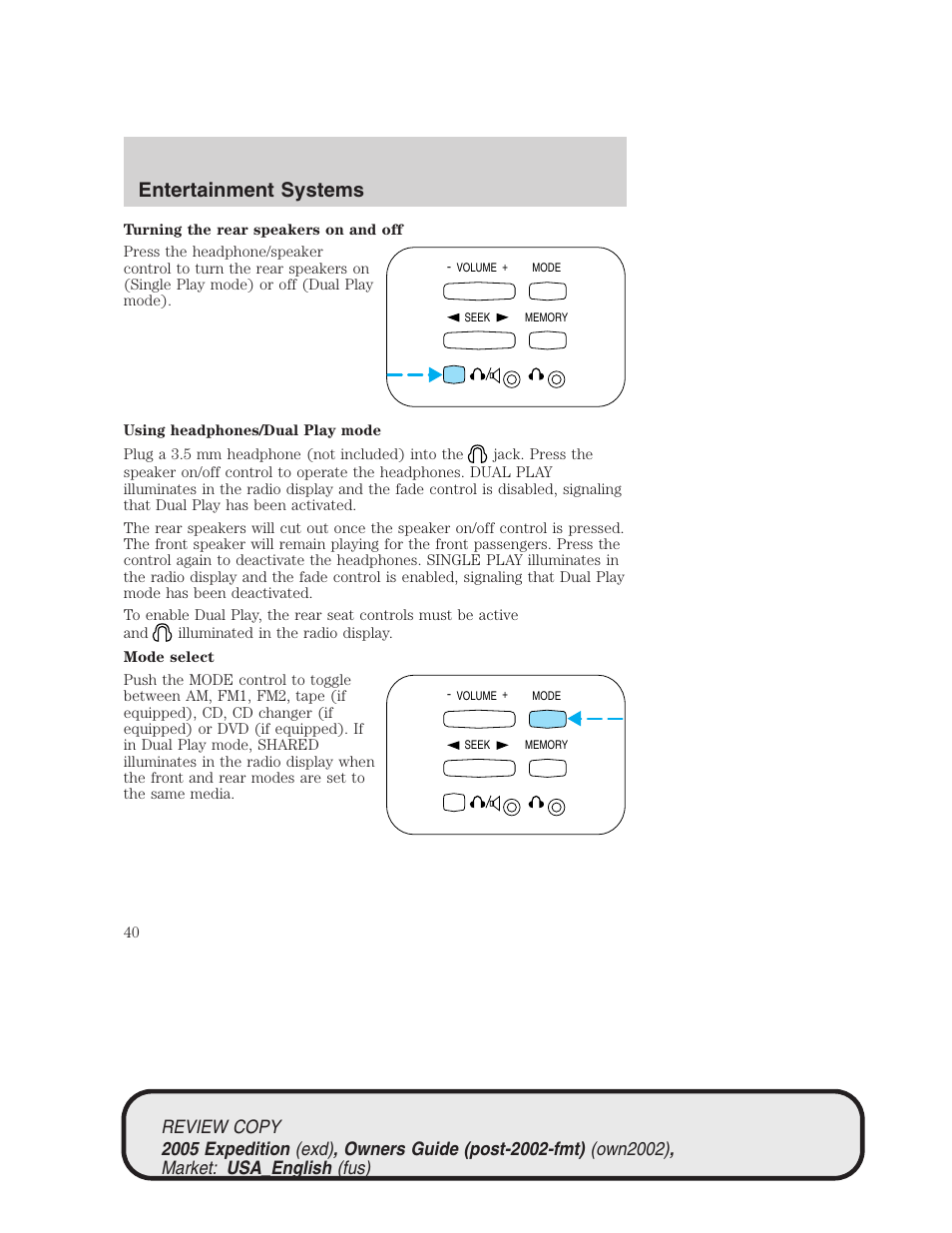 Entertainment systems | FORD 2005 Expedition v.1 User Manual | Page 40 / 368