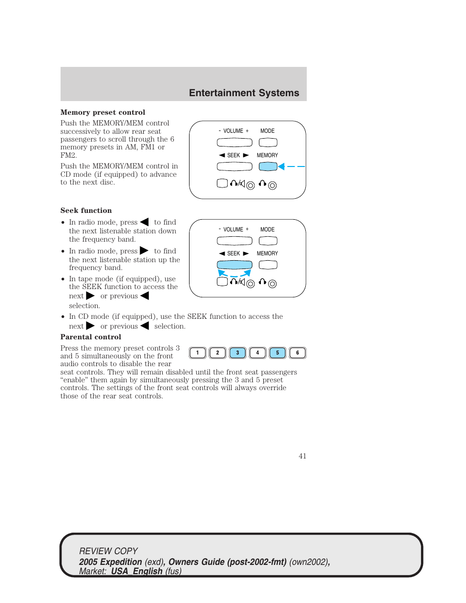 Entertainment systems | FORD 2005 Expedition v.1 User Manual | Page 41 / 368