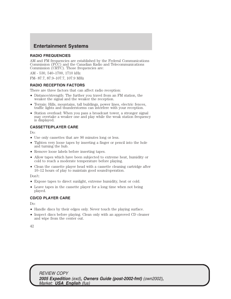 Entertainment systems | FORD 2005 Expedition v.1 User Manual | Page 42 / 368