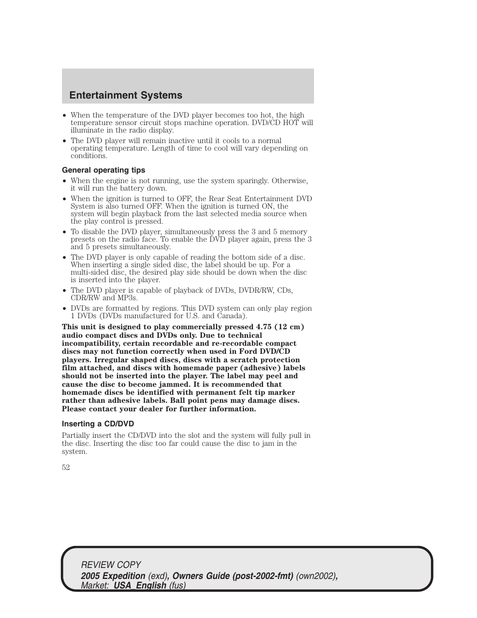 Entertainment systems | FORD 2005 Expedition v.1 User Manual | Page 52 / 368