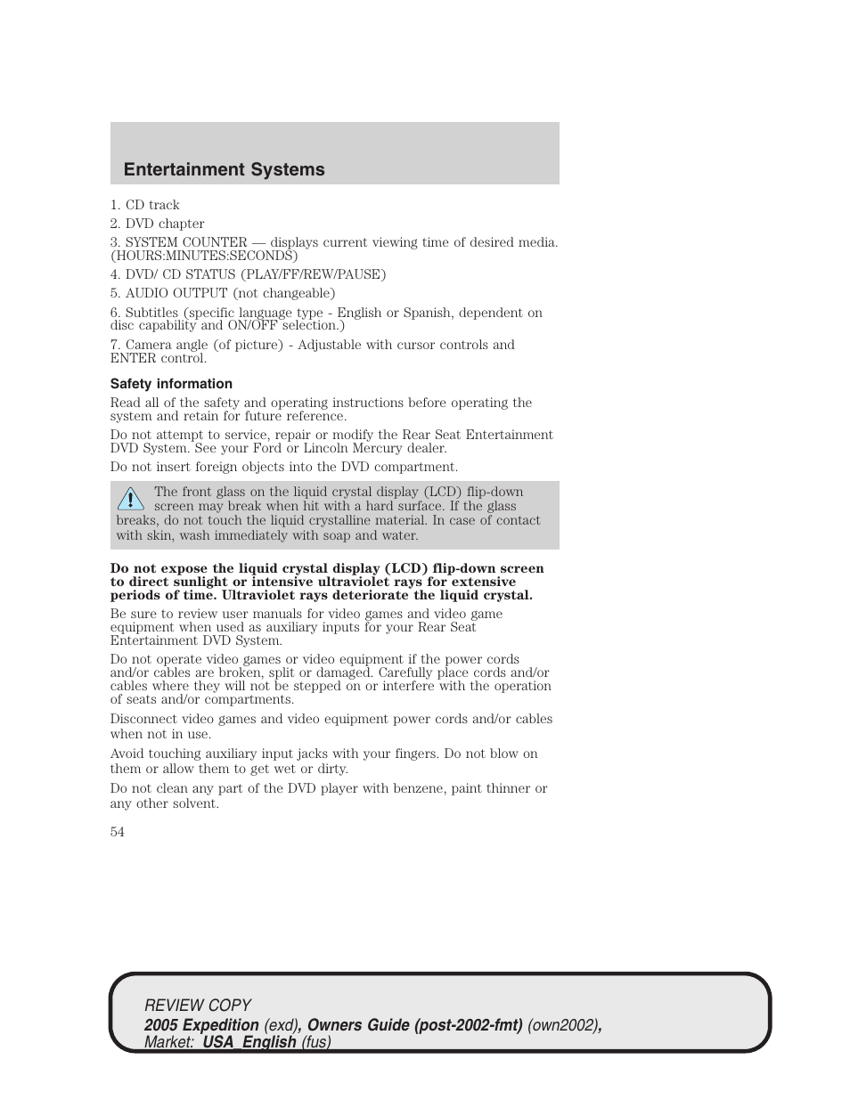 Entertainment systems | FORD 2005 Expedition v.1 User Manual | Page 54 / 368