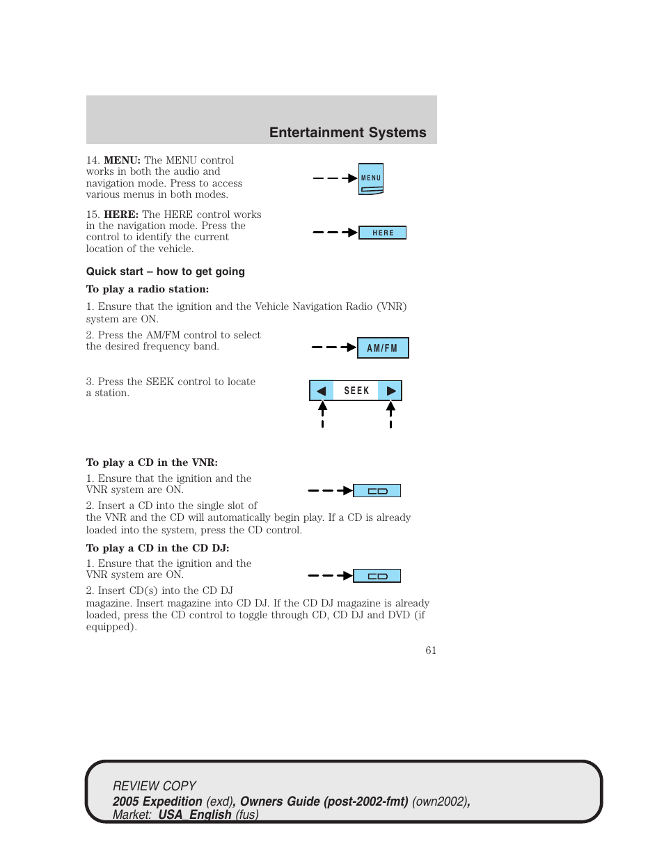 Entertainment systems | FORD 2005 Expedition v.1 User Manual | Page 61 / 368