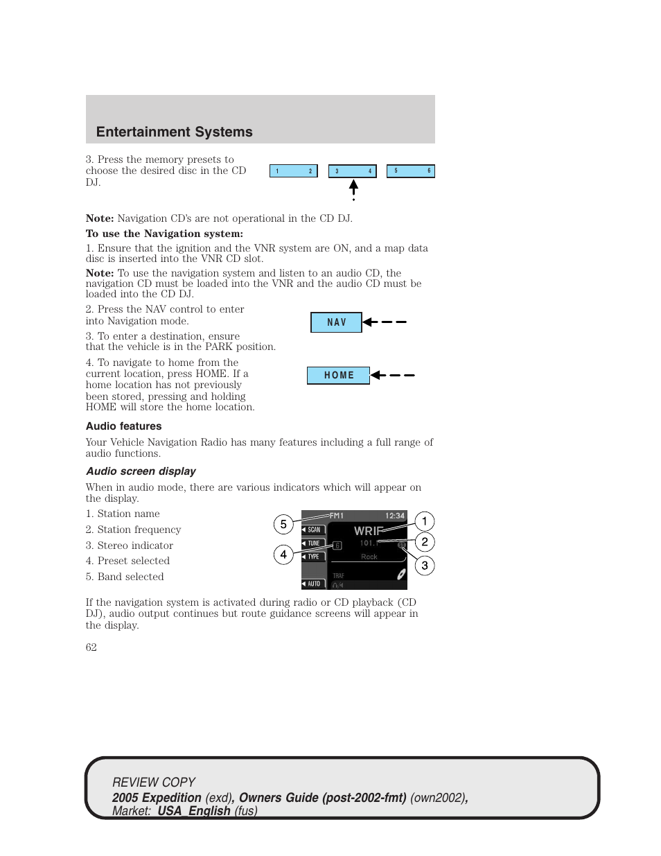 Entertainment systems | FORD 2005 Expedition v.1 User Manual | Page 62 / 368