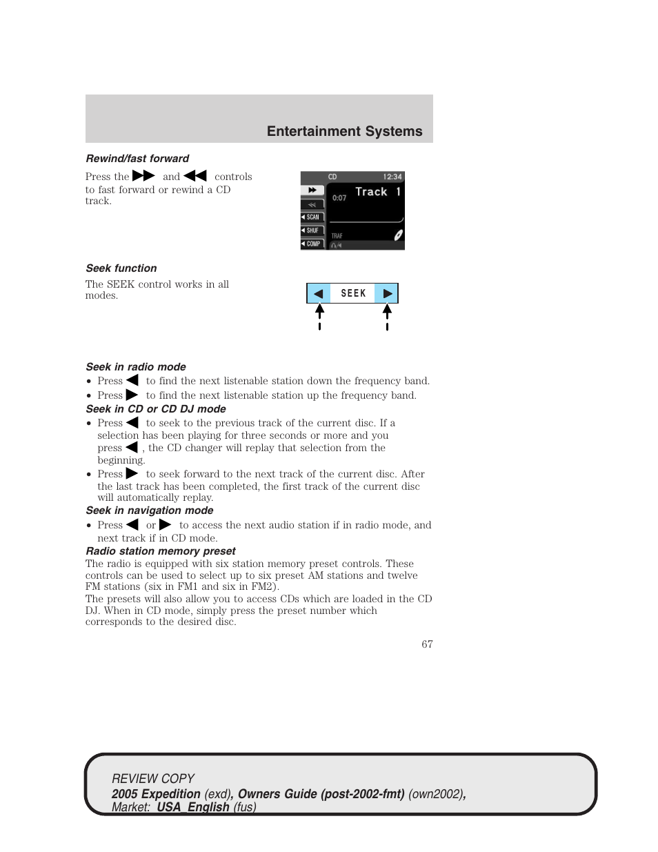 Entertainment systems | FORD 2005 Expedition v.1 User Manual | Page 67 / 368