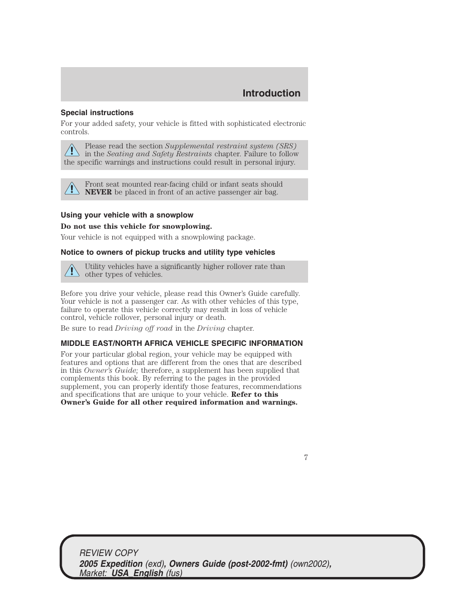 Introduction | FORD 2005 Expedition v.1 User Manual | Page 7 / 368