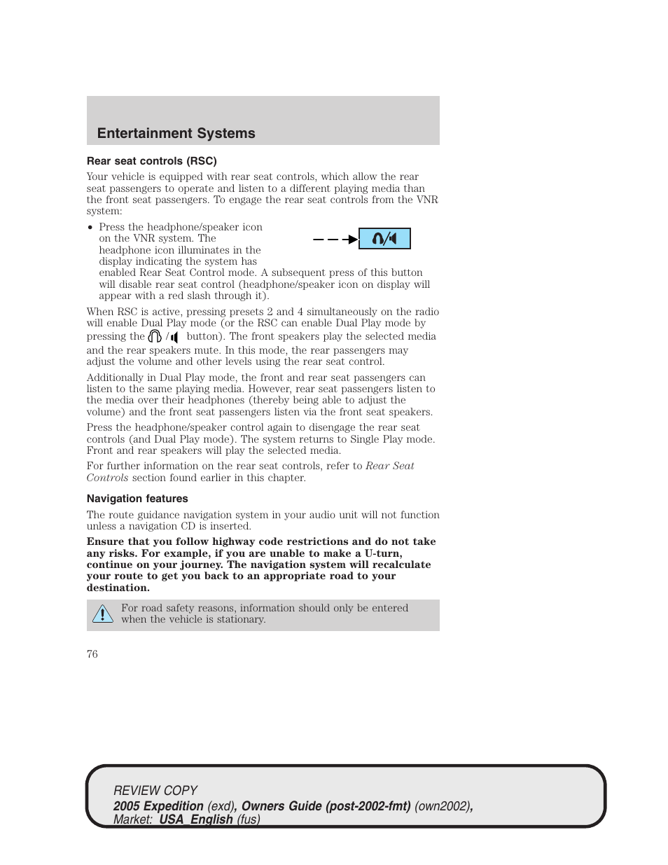 Entertainment systems | FORD 2005 Expedition v.1 User Manual | Page 76 / 368