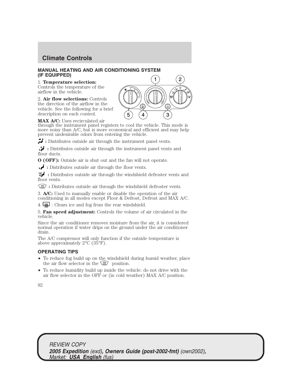 Climate controls | FORD 2005 Expedition v.1 User Manual | Page 92 / 368