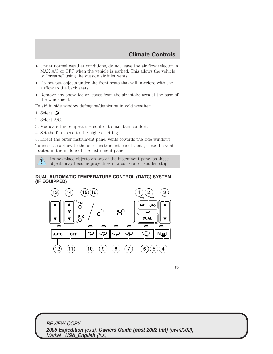 Climate controls | FORD 2005 Expedition v.1 User Manual | Page 93 / 368