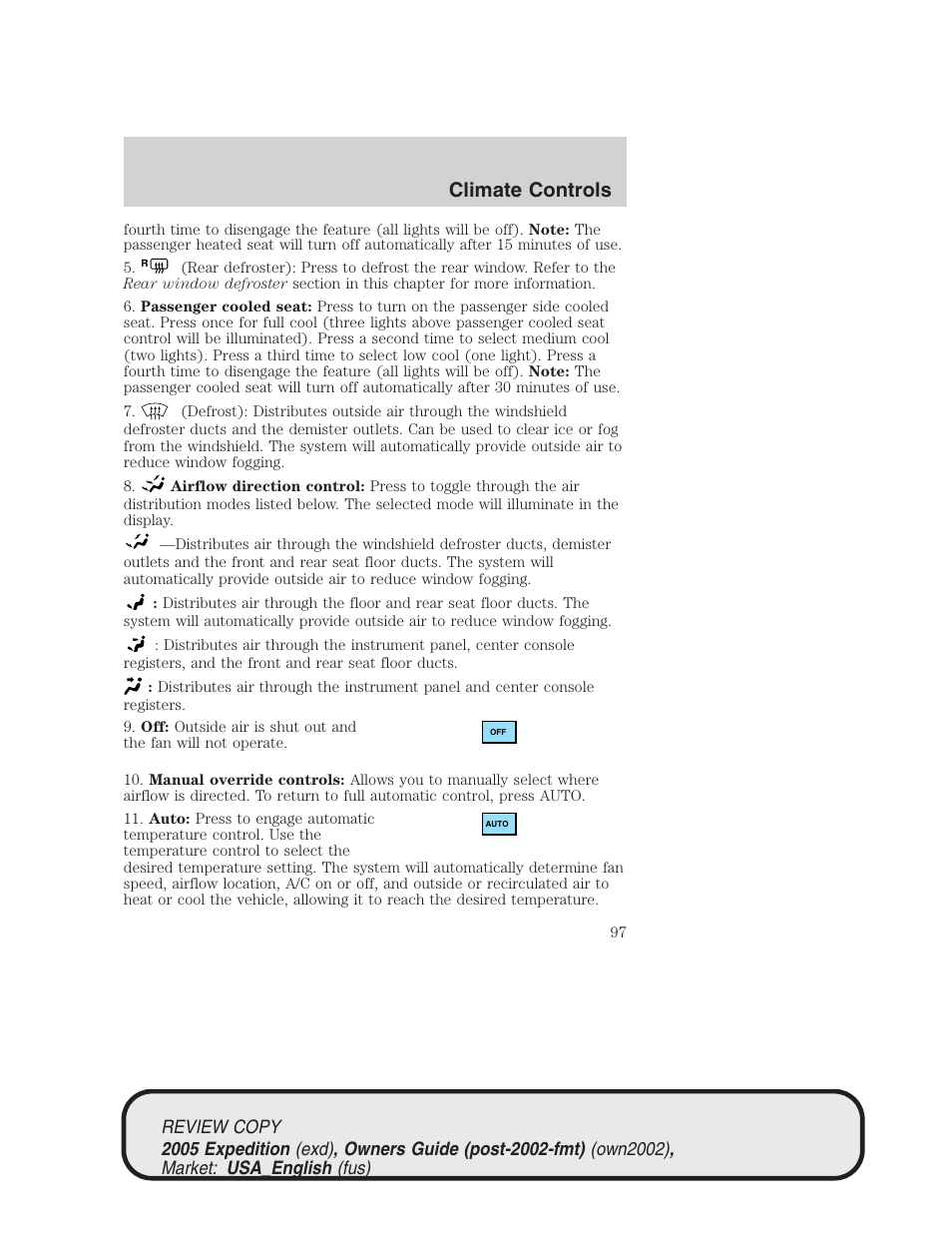 Climate controls | FORD 2005 Expedition v.1 User Manual | Page 97 / 368