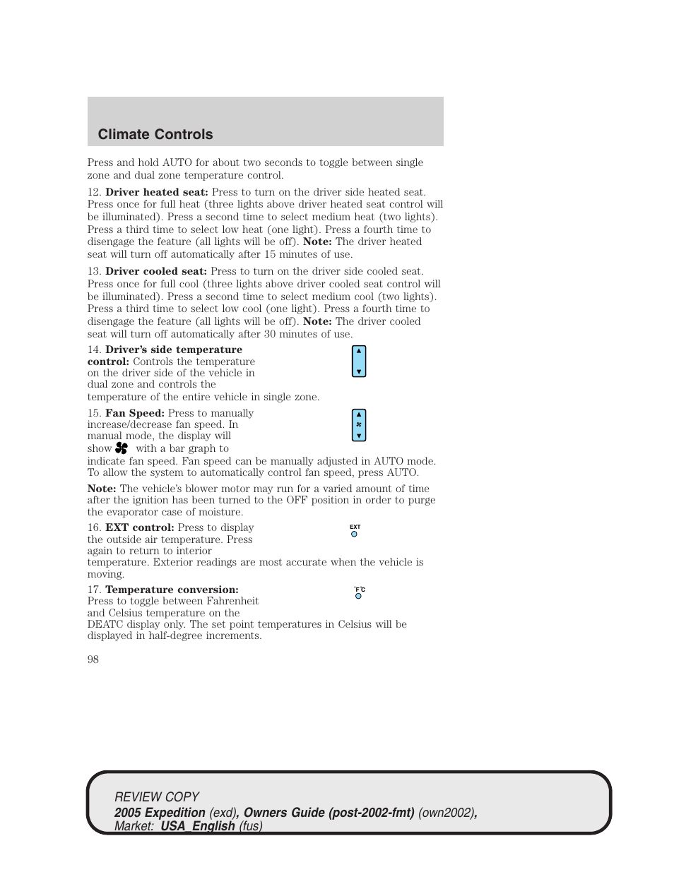 Climate controls | FORD 2005 Expedition v.1 User Manual | Page 98 / 368