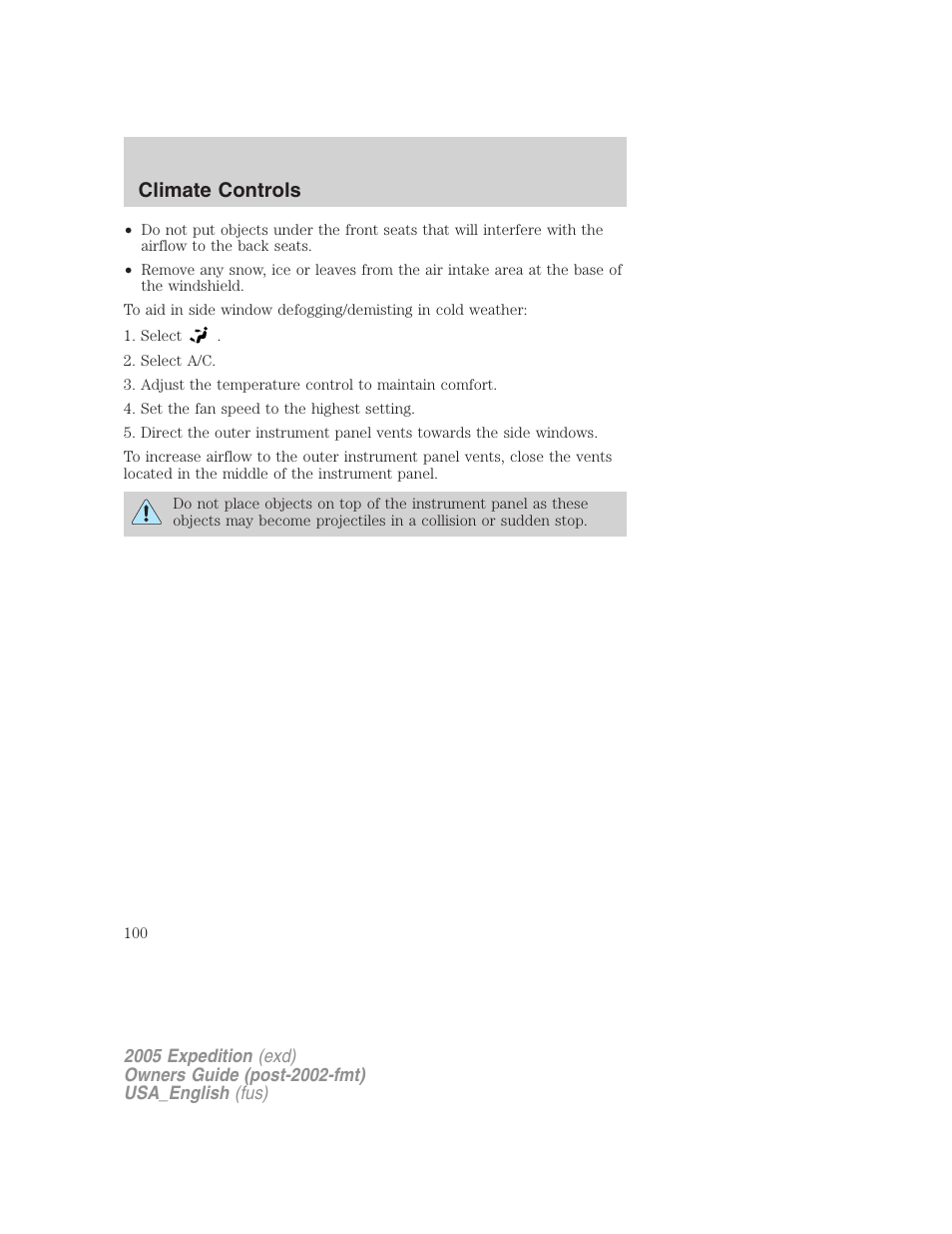 Climate controls | FORD 2005 Expedition v.2 User Manual | Page 100 / 376