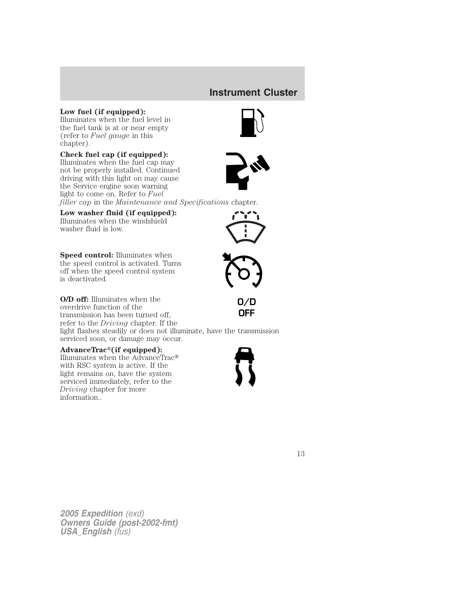 Instrument cluster | FORD 2005 Expedition v.2 User Manual | Page 13 / 376