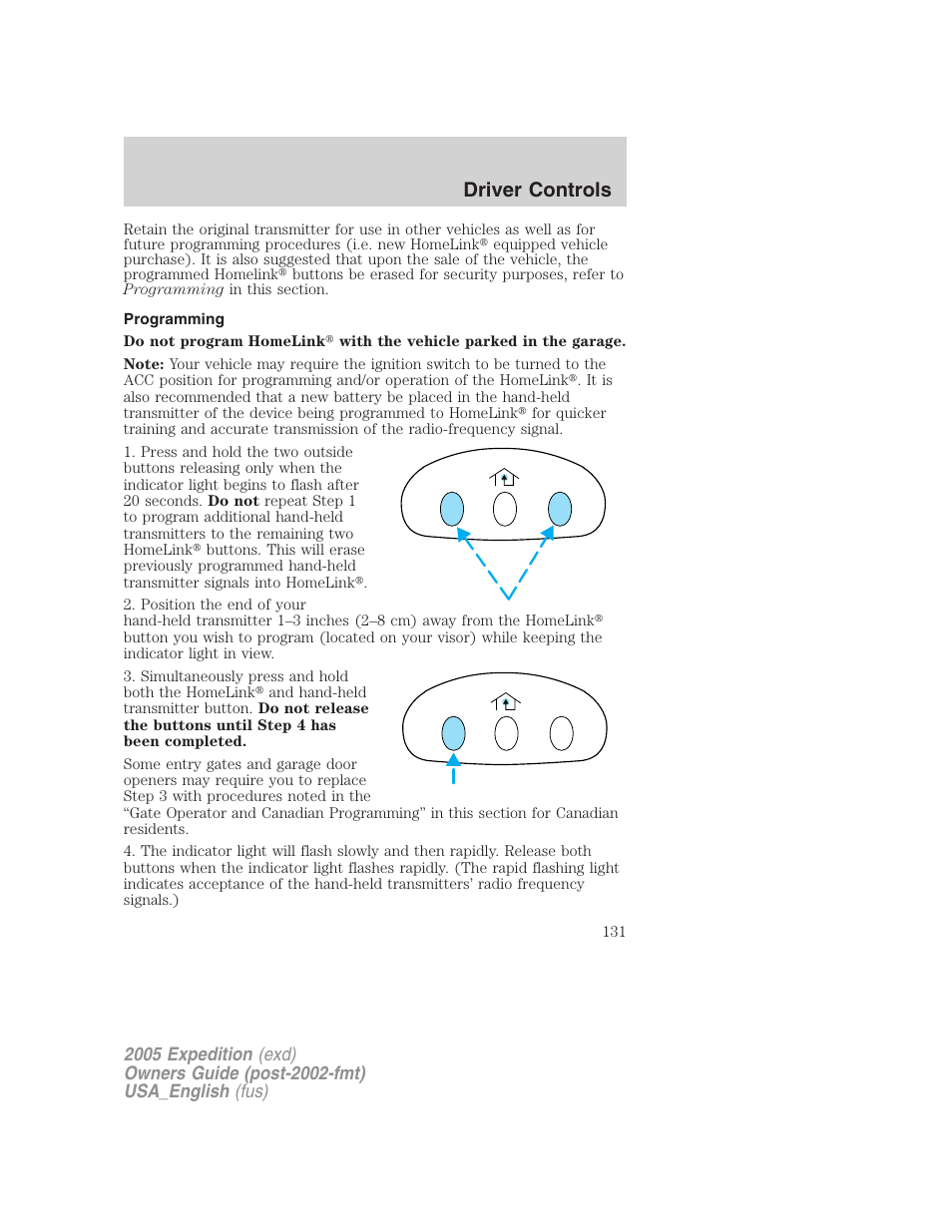 Programming, Driver controls | FORD 2005 Expedition v.2 User Manual | Page 131 / 376