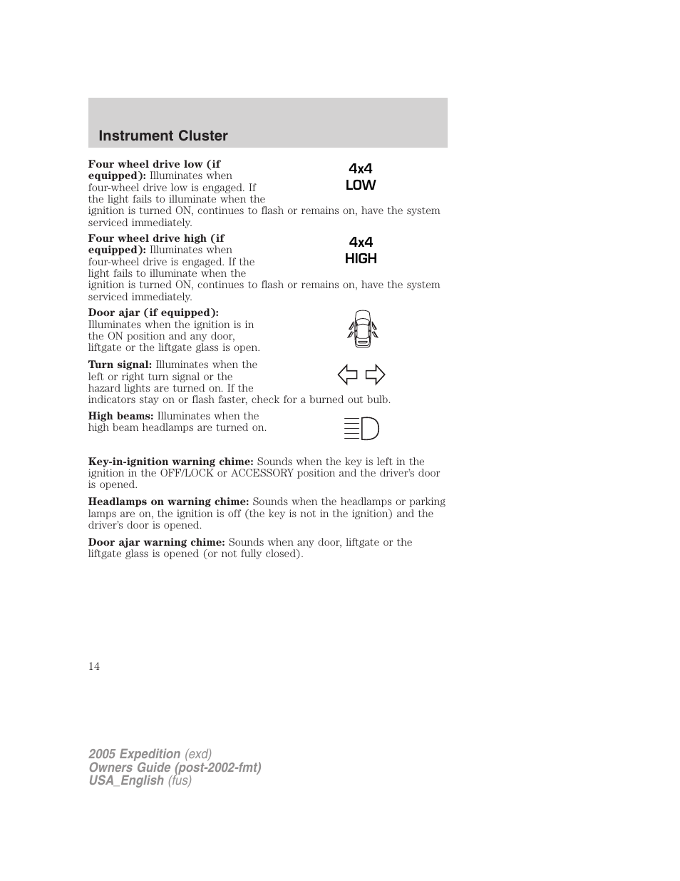 Instrument cluster | FORD 2005 Expedition v.2 User Manual | Page 14 / 376