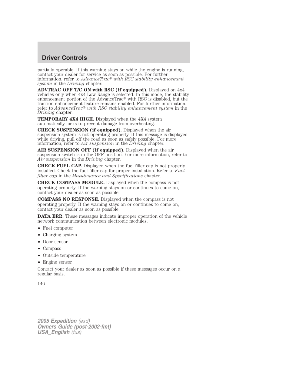 Driver controls | FORD 2005 Expedition v.2 User Manual | Page 146 / 376