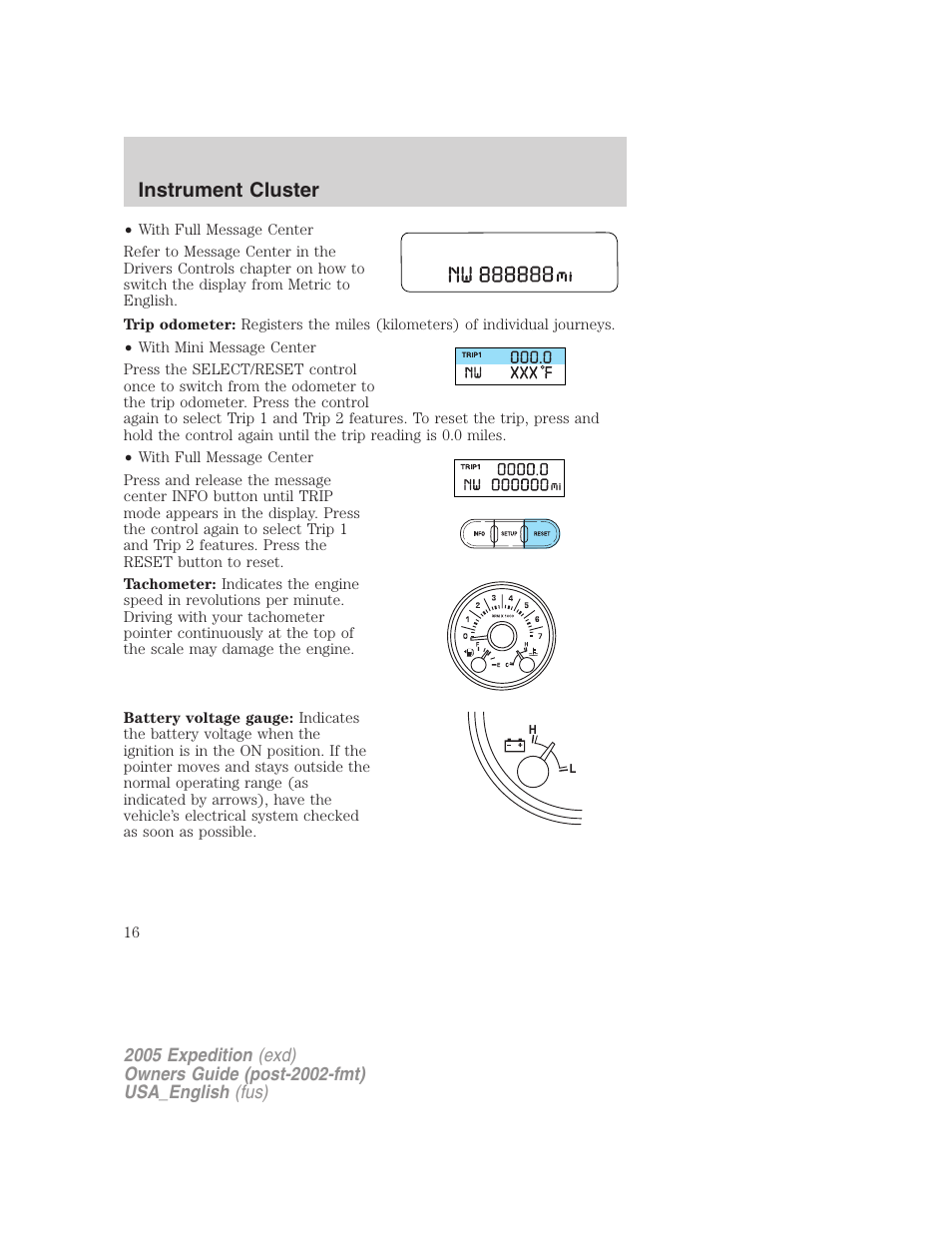 Instrument cluster | FORD 2005 Expedition v.2 User Manual | Page 16 / 376