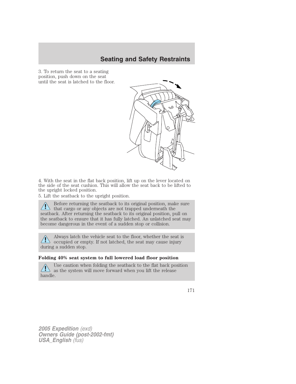 Seating and safety restraints | FORD 2005 Expedition v.2 User Manual | Page 171 / 376