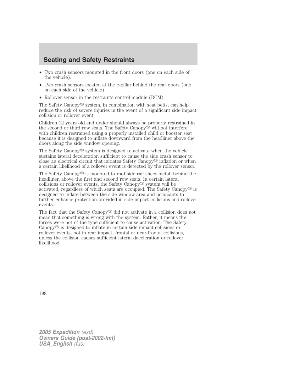Seating and safety restraints | FORD 2005 Expedition v.2 User Manual | Page 198 / 376