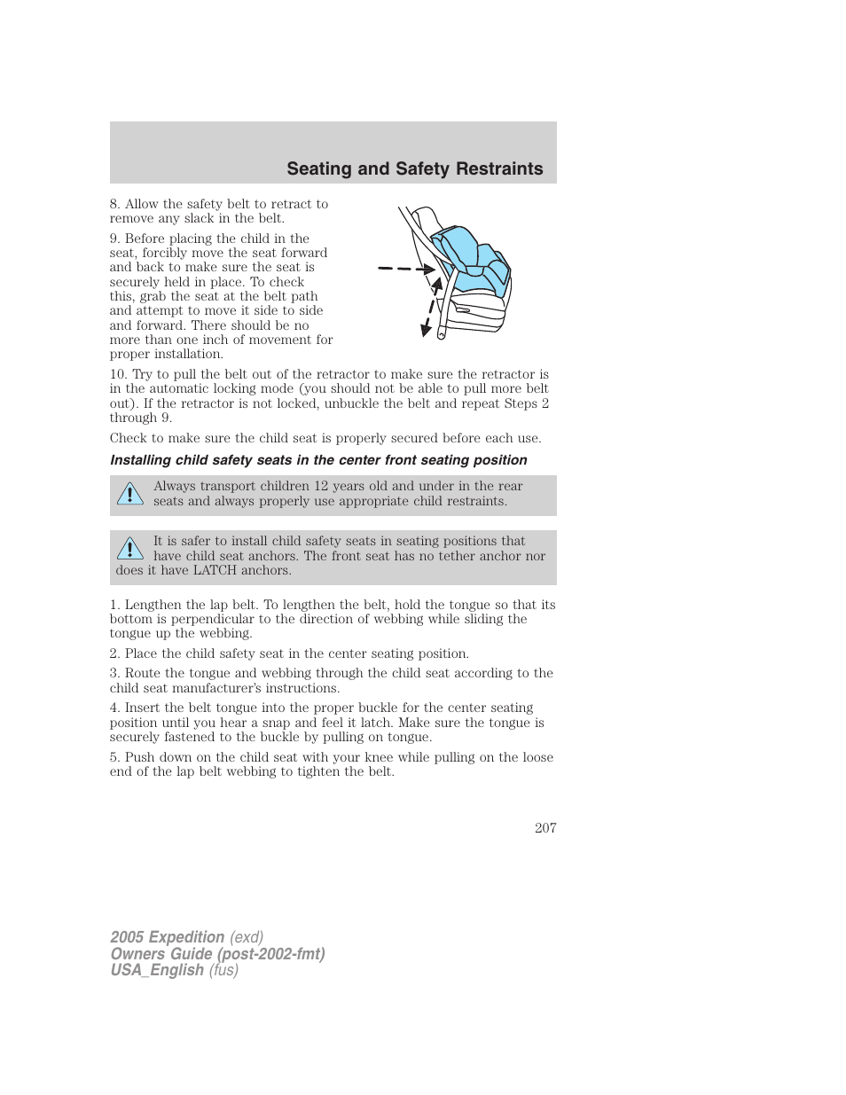 Seating and safety restraints | FORD 2005 Expedition v.2 User Manual | Page 207 / 376