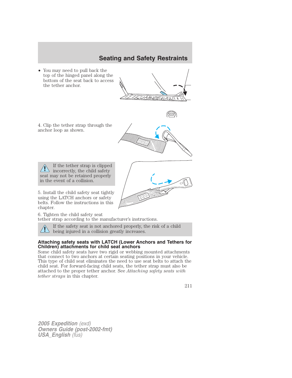 Seating and safety restraints | FORD 2005 Expedition v.2 User Manual | Page 211 / 376