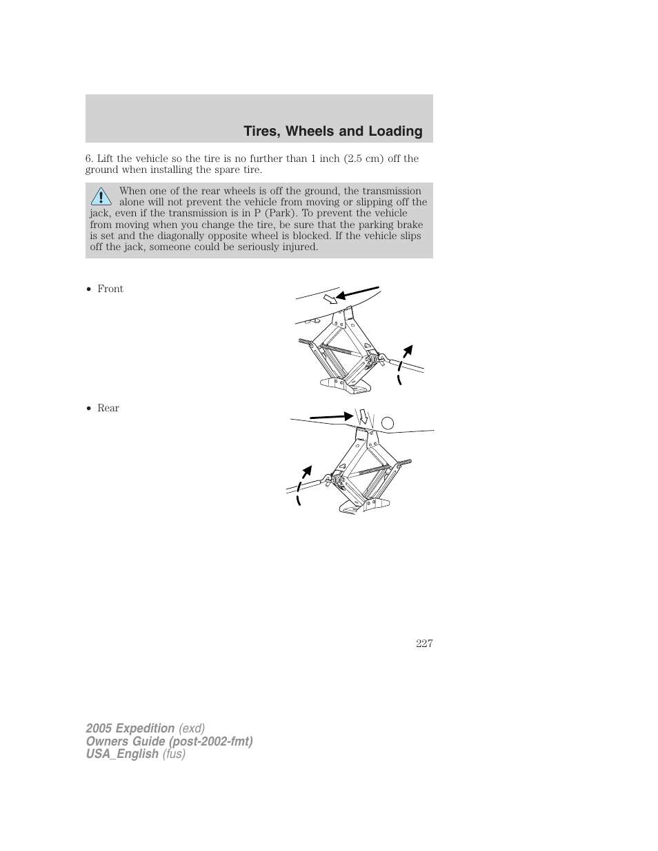 Tires, wheels and loading | FORD 2005 Expedition v.2 User Manual | Page 227 / 376