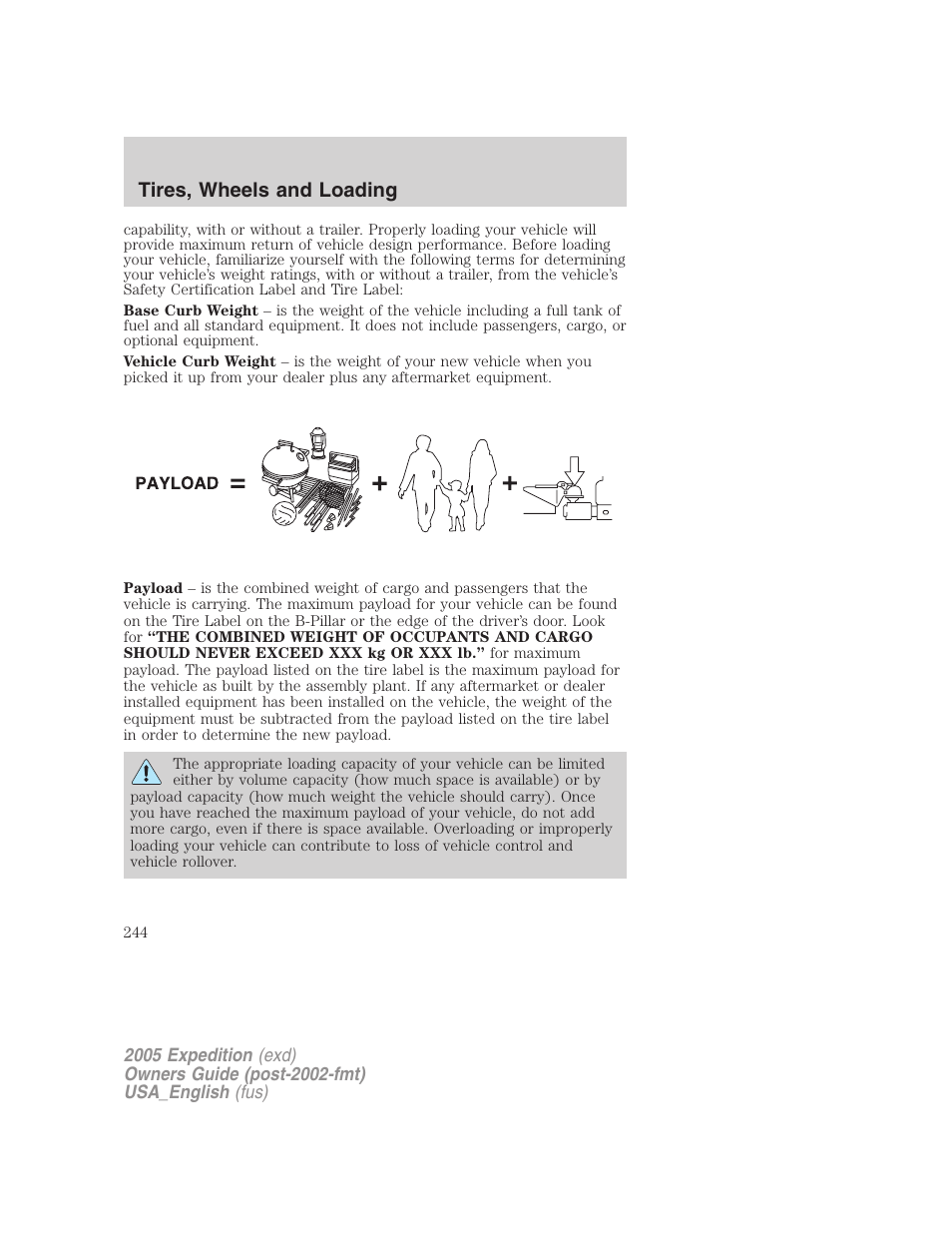 Tires, wheels and loading | FORD 2005 Expedition v.2 User Manual | Page 244 / 376