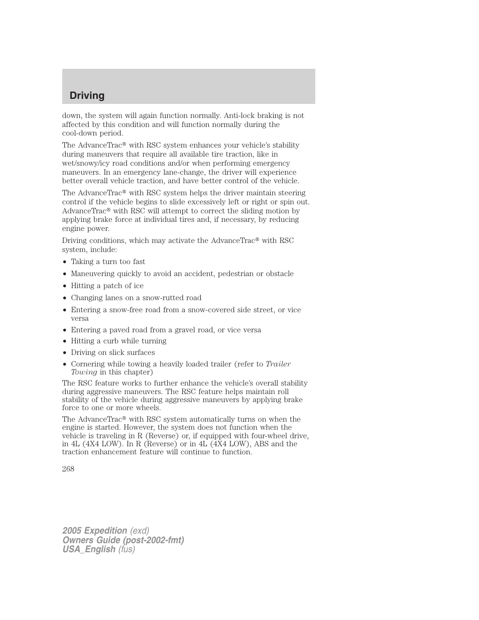 Driving | FORD 2005 Expedition v.2 User Manual | Page 268 / 376