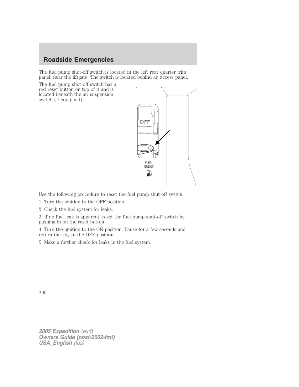 Roadside emergencies | FORD 2005 Expedition v.2 User Manual | Page 290 / 376