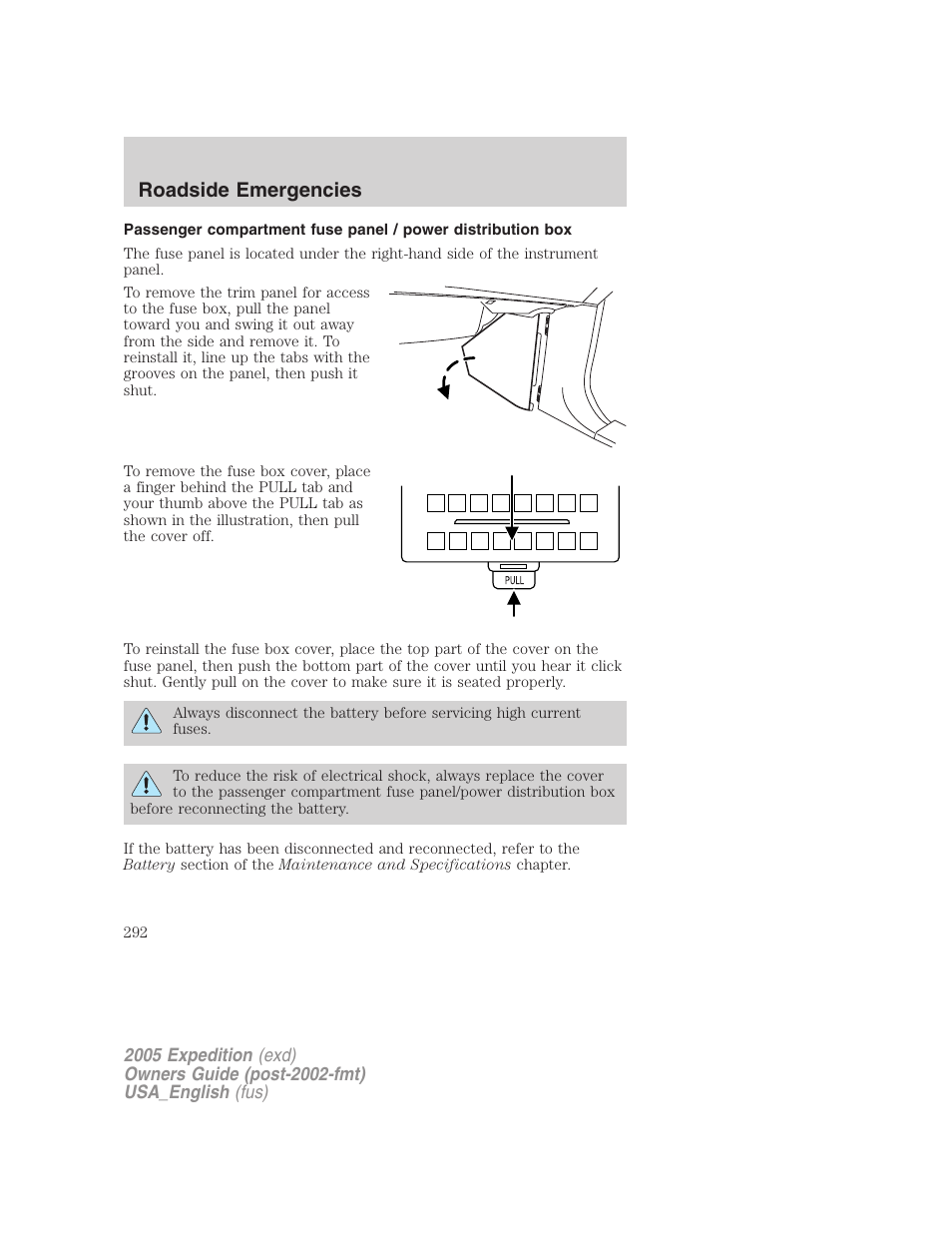 Roadside emergencies | FORD 2005 Expedition v.2 User Manual | Page 292 / 376