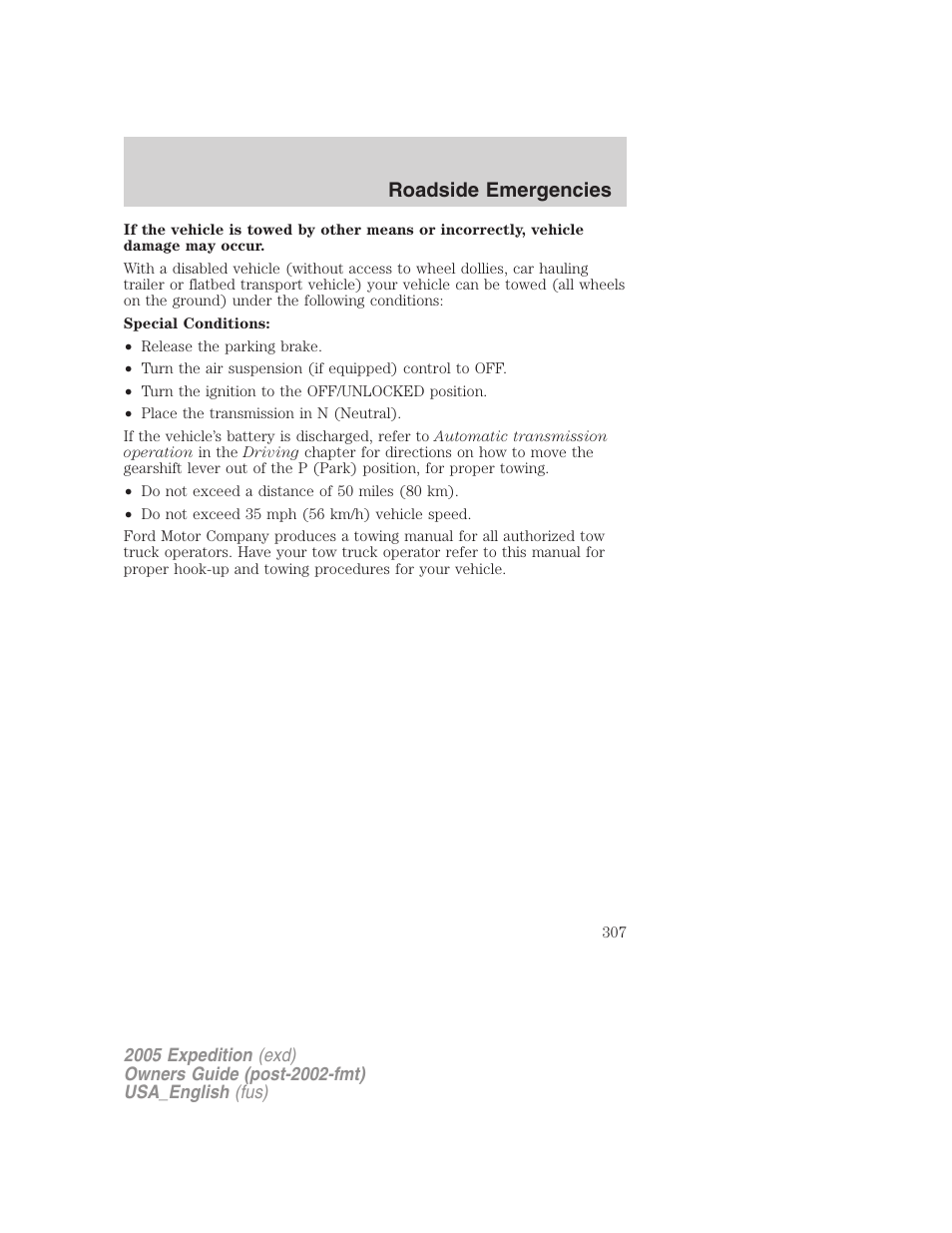 Roadside emergencies | FORD 2005 Expedition v.2 User Manual | Page 307 / 376