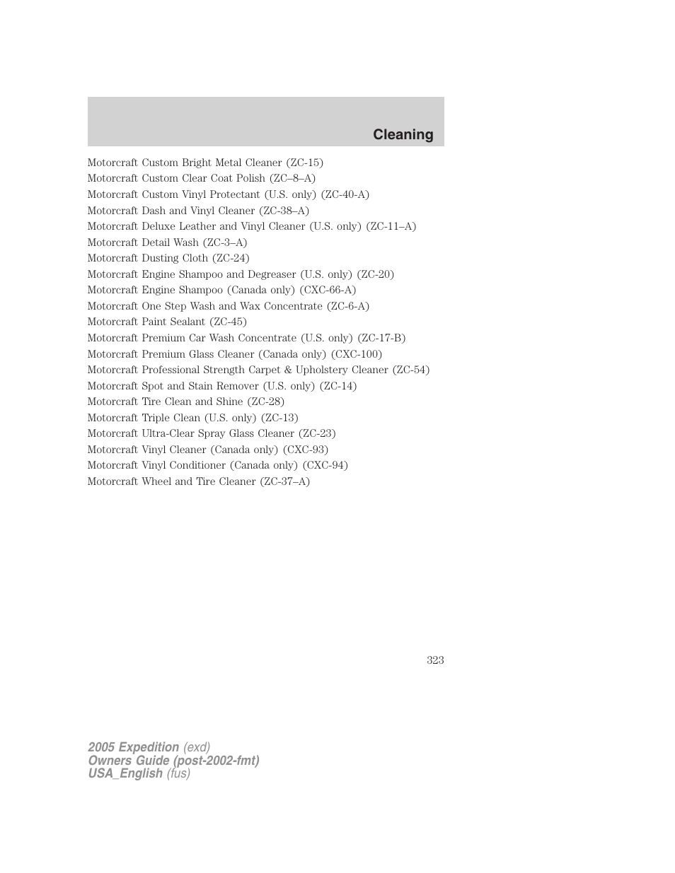 Cleaning | FORD 2005 Expedition v.2 User Manual | Page 323 / 376